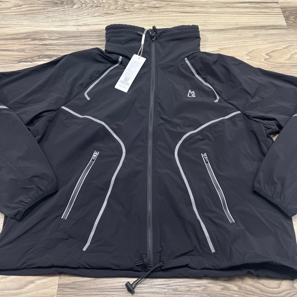Magnlens Windbreaker Full Zip Hooded Reflective Black Women Medium $115 NWT